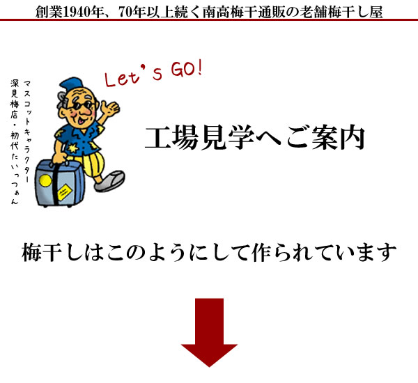 紀州南高梅干通販専門店/梅干し通販- 深見梅店 -梅干しが出来るまで工場見学
